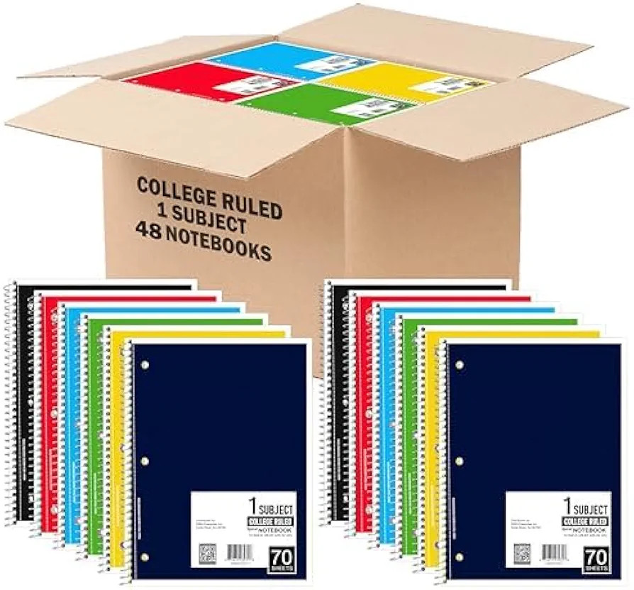 Spiral Notebook, College Ruled Notebooks (48 Pack Bulk), 70 Sheets, Single Subject, Notebooks Bul... | Amazon (US)