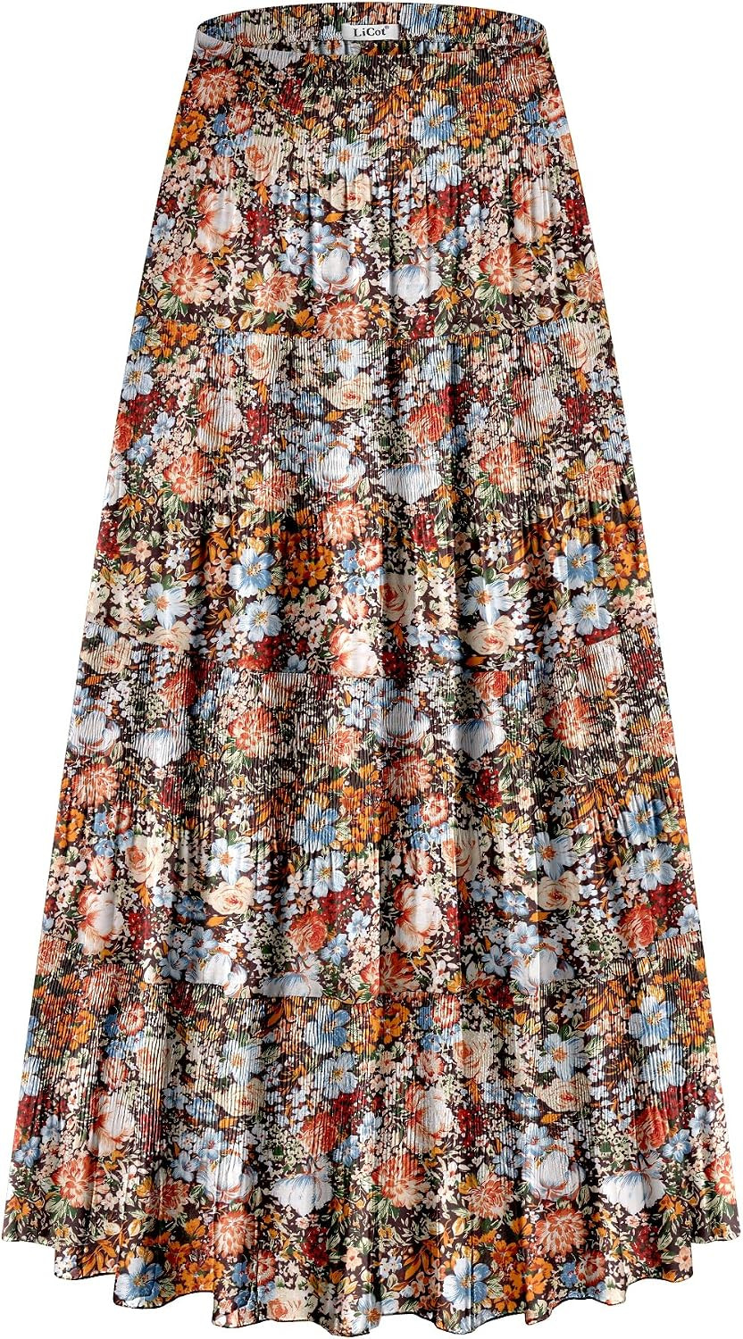 Women's Maxi Skirt with Pockets Casual A Line Pleated Skirt | Amazon (US)