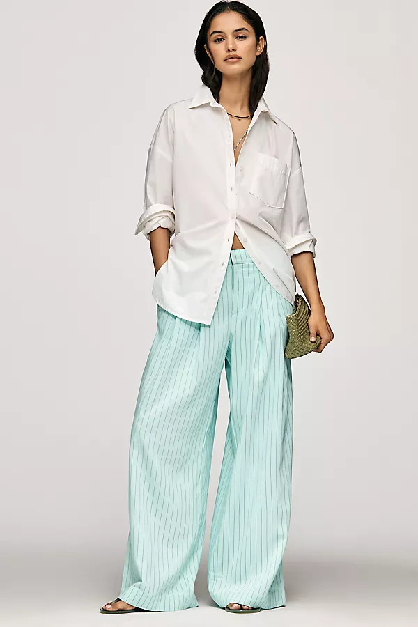 The Avery Pinstripe Wide-Leg Trousers by Maeve Pants | Anthropologie (US)