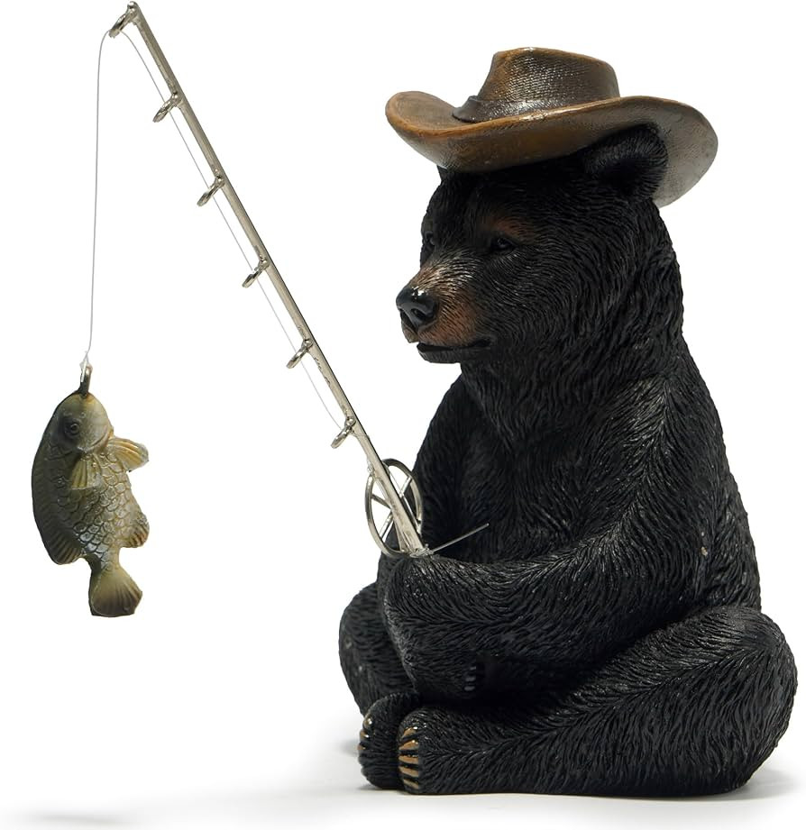 Hodao Black Bear Fishing Figurines Decoration Summer Bear Crafts for Home Office Desk Decor Statu... | Amazon (US)