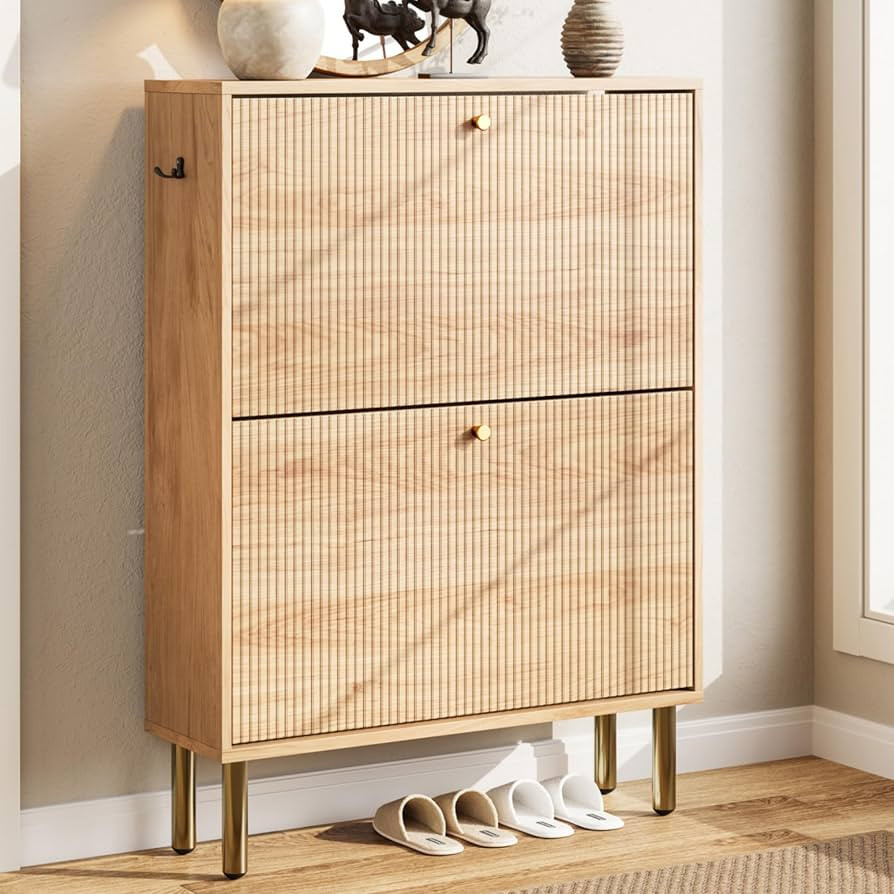 Nicetree Shoe Storage Cabinet for Entryway - Flip Shoe Cabinet with Tiered Fluted Design - Slim S... | Amazon (US)