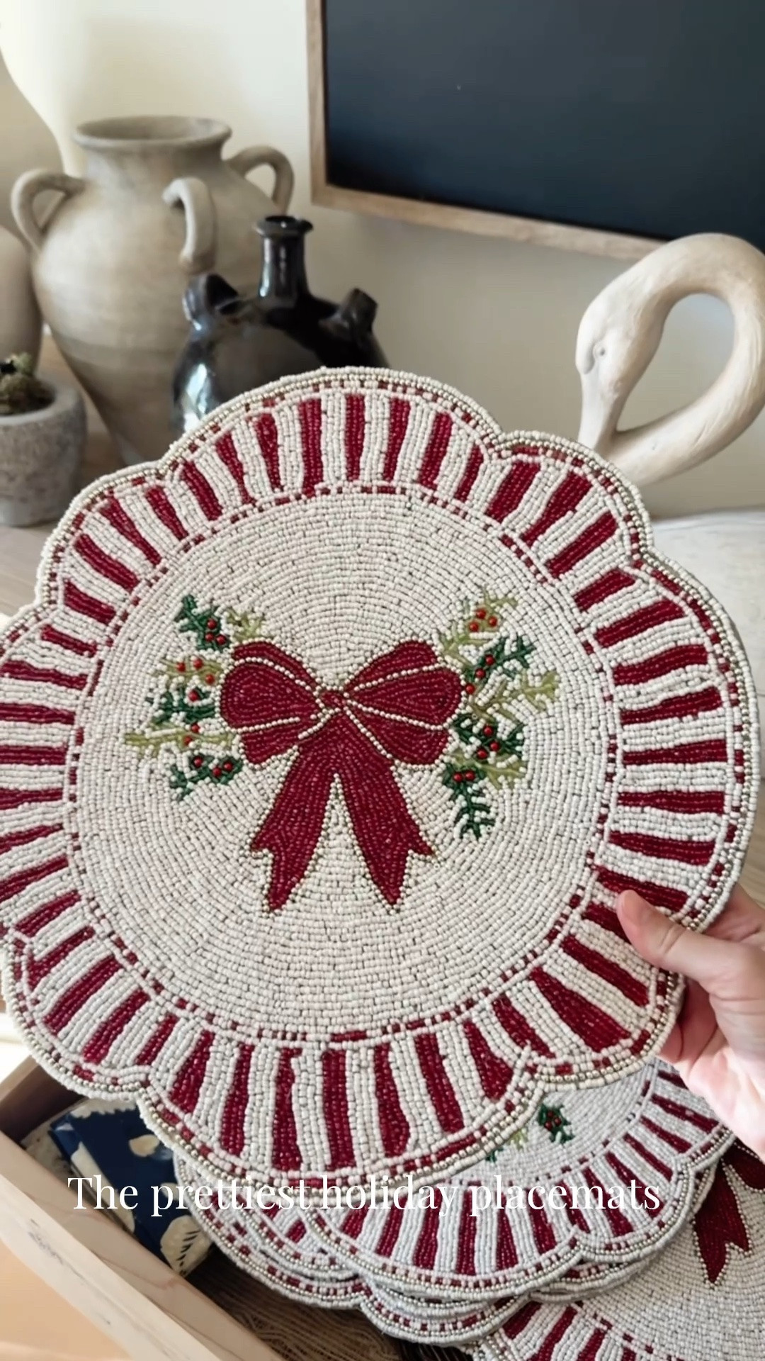 They’re back! I bought these beaded placemats from TJ Maxx last year and they added the perfect amount of everyday holiday cheer. The candy cane stripes go with everything! I also linked two other fun ones!