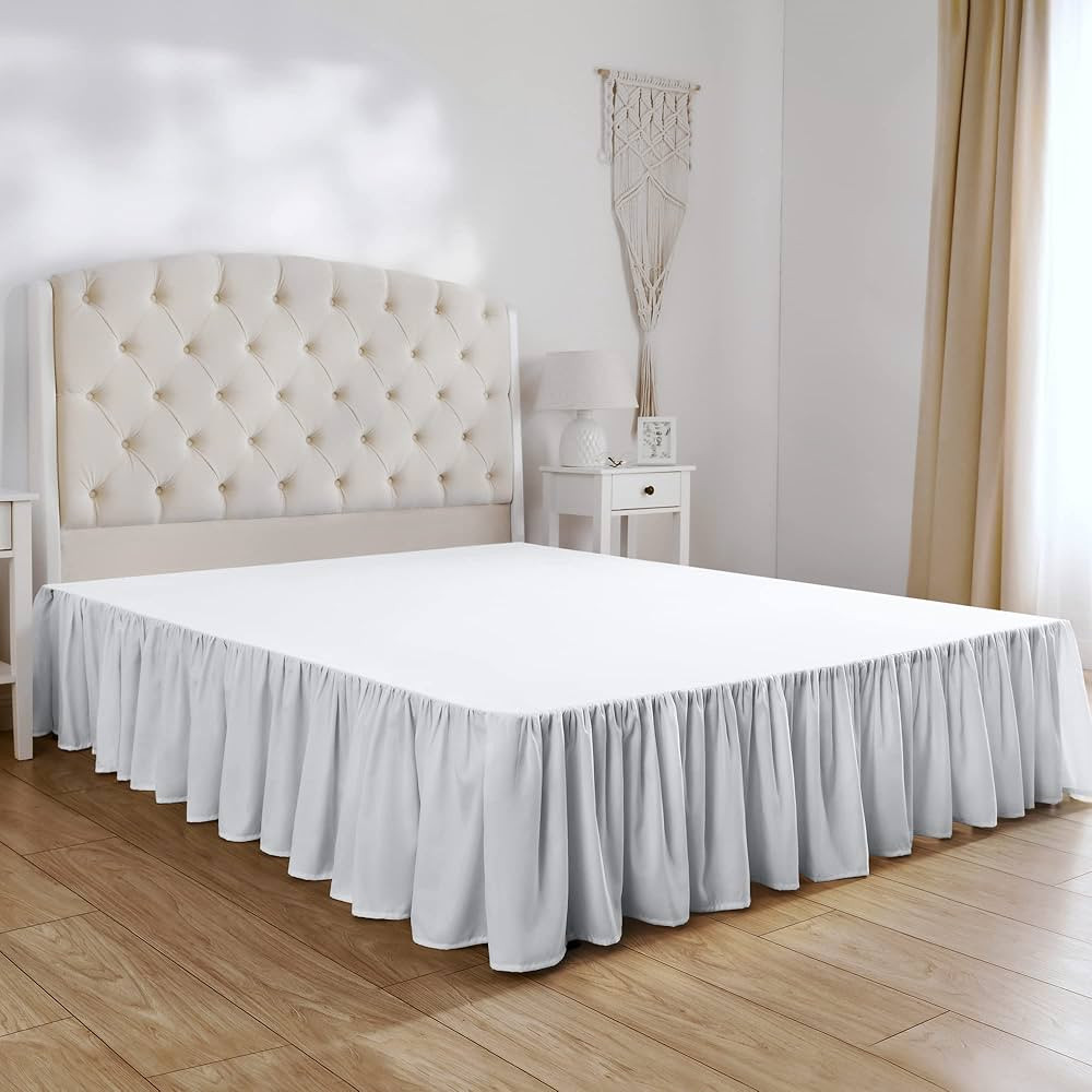 Mellanni Full Size Bed Skirt - 75"x54" +15" Ruffled Bed Skirt - White Bed Skirt Full Size - Preve... | Amazon (US)