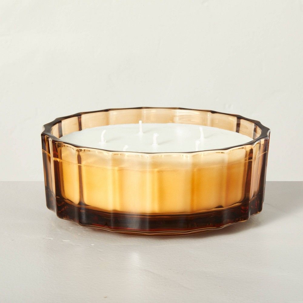 32oz Birch & Amber Fluted Amber Glass Multi-Wick Seasonal Candle - Hearth & Hand with Magnolia | Target