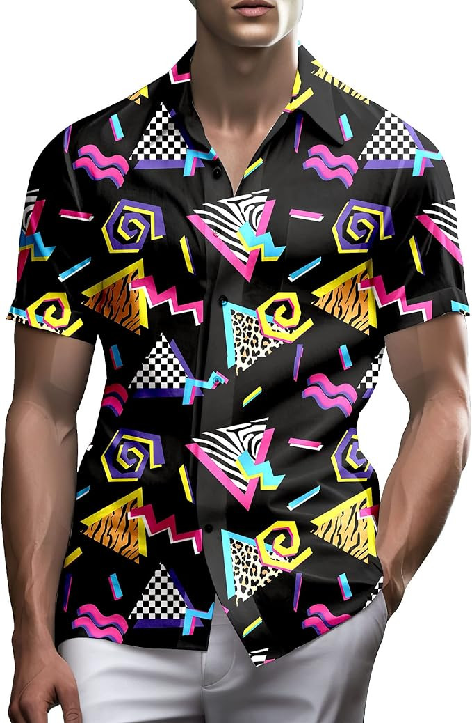 80s Shirts for Men Funny Vintage 90s Outfit for Men Hawaiian Shirts Button-Up 90s Party Beach Shi... | Amazon (US)