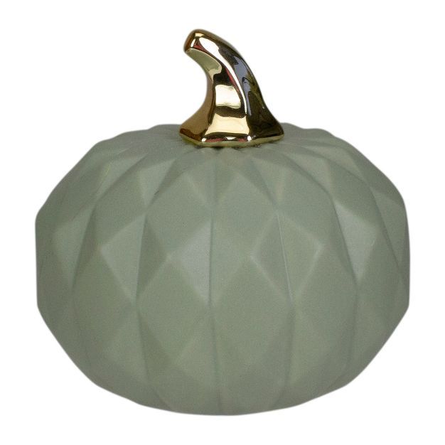 Northlight 7" Green and Gold Fall Harvest Ceramic Pumpkin Decoration | Target