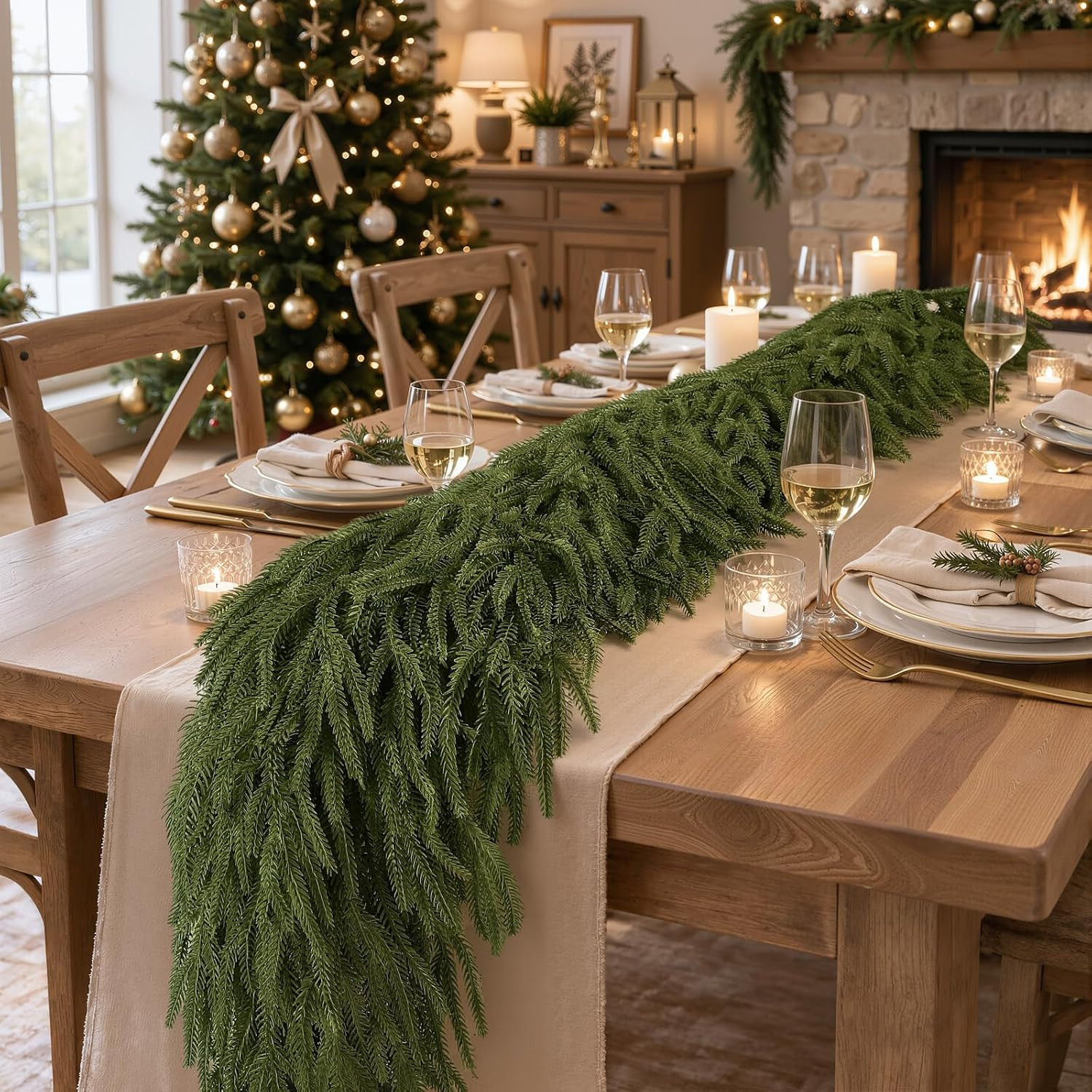 2PCS 6FT Christmas Norfolk Pine Garland, Real Touch Soft Mantel Decor | Amazon (US)