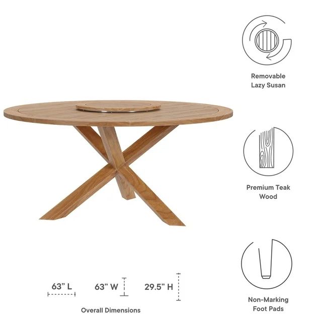 Modway Wellspring 63" Outdoor Patio Teak Wood Dining Table in Natural - Walmart.com | Walmart (US)