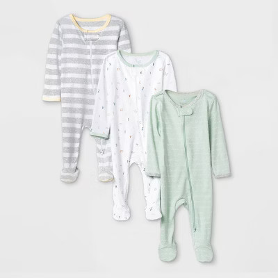 Baby 3pk Zip-Up Sleep N' Play - Cloud Island™ Mint/White/Gray | Target