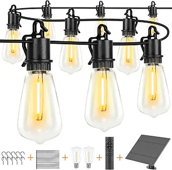 100FT Solar String Lights Ourdoor Waterproof,Patio Lights Solar Powered with Remote,ST38 32 Vinta... | Amazon (US)