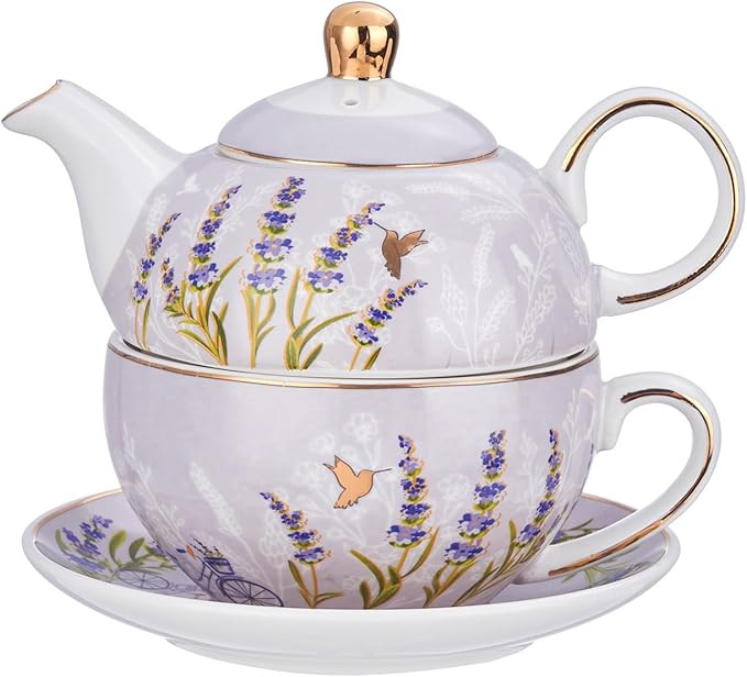 Tea for One Set, Teapot for One and Cup Set, Individual Teapot with Cup and Saucer, Porcelain Flo... | Amazon (US)