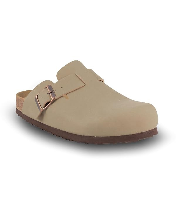 Women's Suede Clogs Slip-On Buckle Slides Leather Mules Cork Footbed Sandals Potato Shoes with Ar... | Amazon (US)