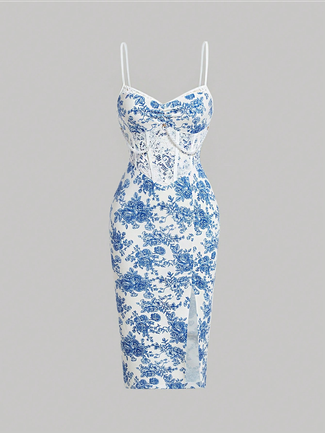 SHEIN MOD Floral Print Lace Panel Split Hem Cami Dress | SHEIN