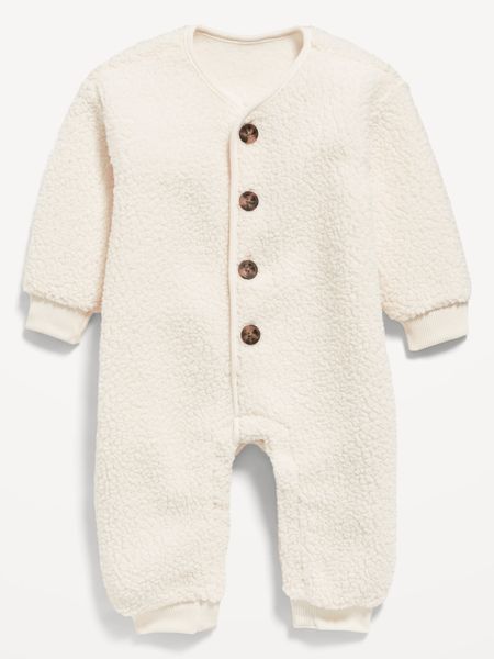 Unisex Long-Sleeve Sherpa Button-Front Bodysuit for Baby | Old Navy (US)