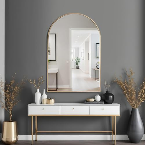Arch Mirror 24x36 Inch Bathroom Wall Mirror Gold Vanity Mirror with Aluminium Frame, Arched Mirror 36"x24" for Bedroom Living Room Entryway Modern Arch Top Mirror | Amazon (US)