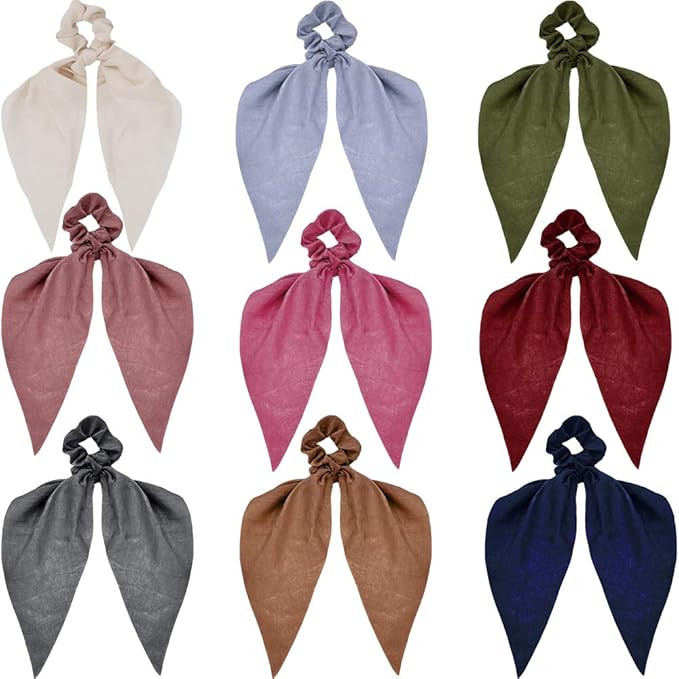 9 Pcs Satin Hair Accessories Set: Bow Scrunchies, Solid Bow Hair Bands, Ribbon Ponytail Holders w... | Amazon (US)