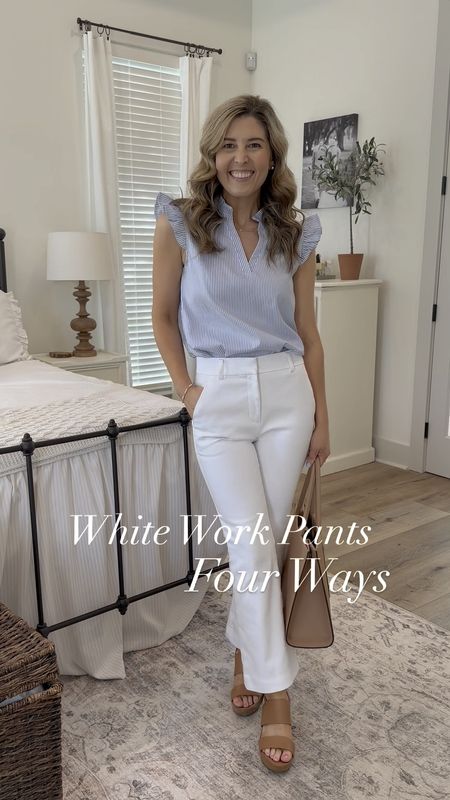 White Work Pants 4 Ways✨

Pants- size 00P (go up one size if you’re in between)
Blazer- 2P
White and blue striped top- xs tts
Cap toe small heel- size 5.5 tts
Platform heels- size 6 (go down 1/2 size)
Chambray top- xs (runs big, I would suggest ordering petite sizing)
Tan lady sweater jacket- xs tts
Sandals- go up 1/2 size 
Nude heels- size 6 (tts)

Workwear, work outfits, business casual, smart casual, white pants, white work pants, classic style 

Follow my shop @blushingpetite_blog on the @shop.LTK app to shop this post and get my exclusive app-only content!

#liketkit #LTKSaleAlert #LTKFindsUnder50 #LTKWorkwear
@shop.ltk
https://liketk.it/4GDHI

#LTKSaleAlert #LTKWorkwear #LTKFindsUnder50