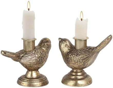NIKKY HOME Taper Candle Holders Set of 2, Gold Birds Decor, Vintage Candlesticks Pedestal, Center... | Amazon (US)