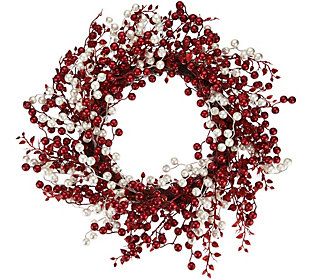 22" Pearl and Red Berry Wreath by Valerie | QVC