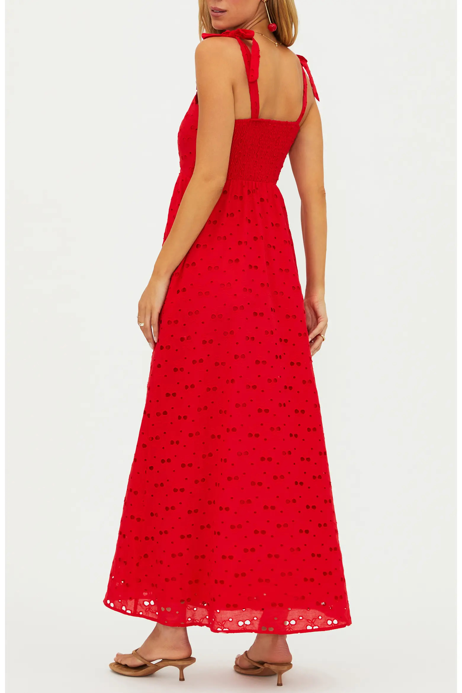 Eyelet Tie Shoulder Midi Dress (Women) | Nordstrom | Nordstrom