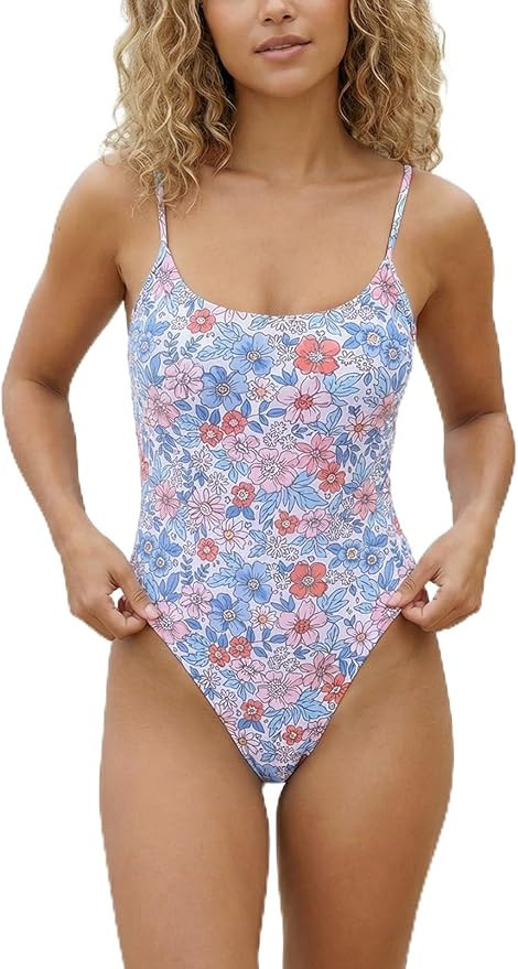 Women's Sexy One Piece Bathing Suit Swimsuit High Cut Leg Cheeky Coverage, Adjustable Thin Strap | Amazon (US)