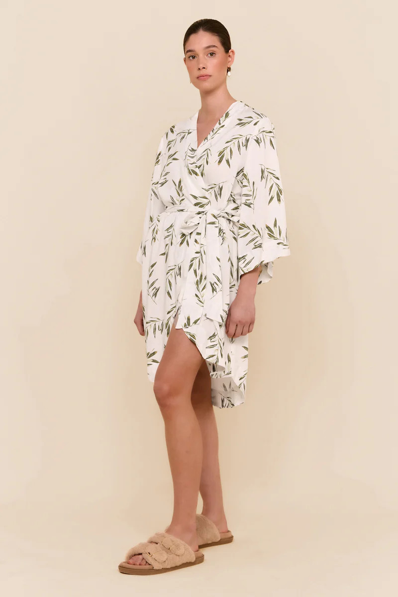 Short Kimono Robe - Olive Leaf | Piyama