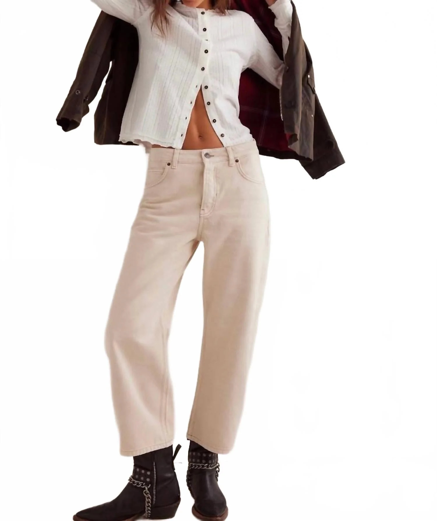We The Free Deep Trance Dropped Boyfriend Jeans In Casual Khaki | Shop Simon