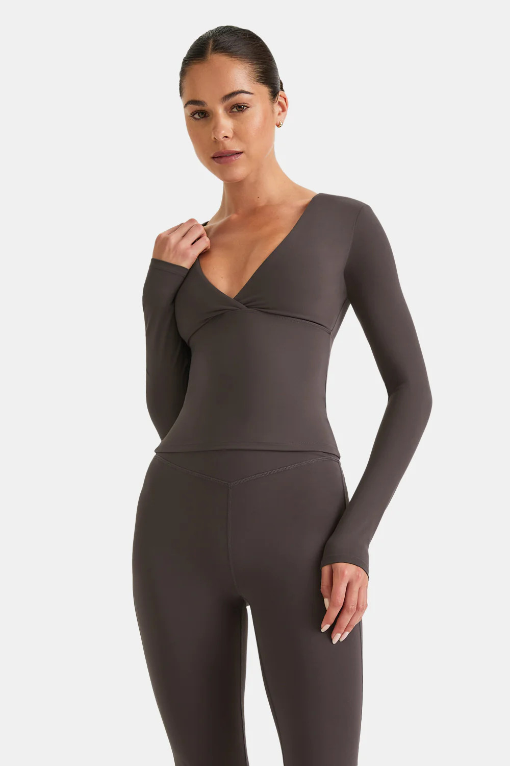 DayFlex V Neck Top - Mocha Brown | TALA (UK)