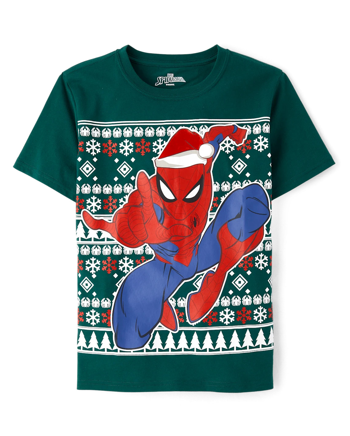 Boys Spider-Man™ Fairisle Christmas Graphic Tee - green | The Children's Place