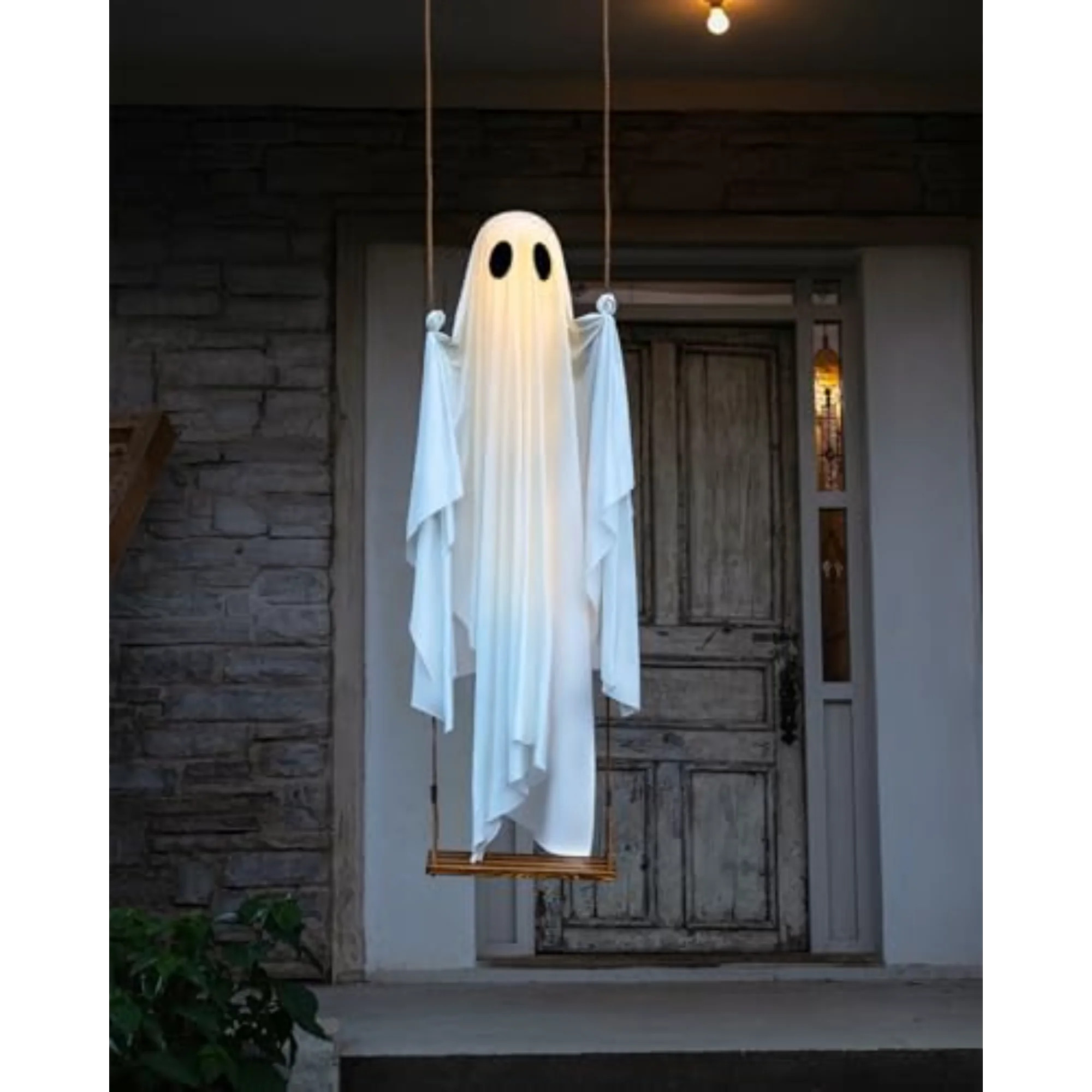 Halloween Decorations Outdoor - 5 FT Large Hanging Swing Ghost Halloween Decor With String Lights, Spooky Cute Ghosts Decorations For Front Porch Yard | Wayfair North America