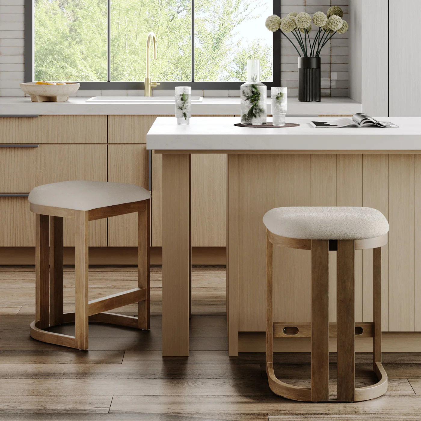 Barrel Wooden Backless Bar Stool Light Brown Set of 2 | Nathan James