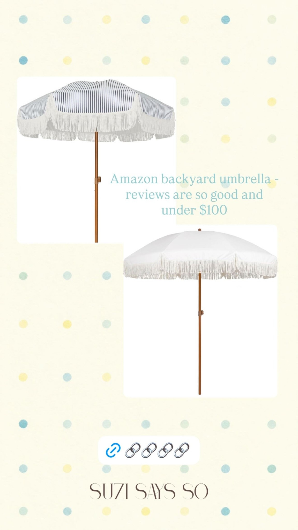 Amazon patio umbrella finds that look WAY more expensive than they are ☀️🤍

These fringe umbrellas are giving luxury resort vibes for under $100 and the reviews are SO good. Linking my favorites because now I’m convinced every backyard needs one for summer.

Outdoor patio umbrella
Fringe patio umbrella
Amazon outdoor decor
Backyard makeover ideas
Poolside patio inspo
Affordable outdoor furniture finds
Summer hosting essentials
Resort style backyard on a budget

#LTKHome #LTKSwim