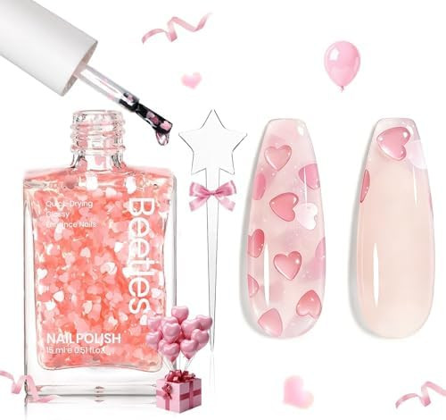 Beetles Valentines Nails Polish - Pink Heart Sweetheart Glow Glitter Nail Polish 15ml/0.51Fl Oz -... | Amazon (US)