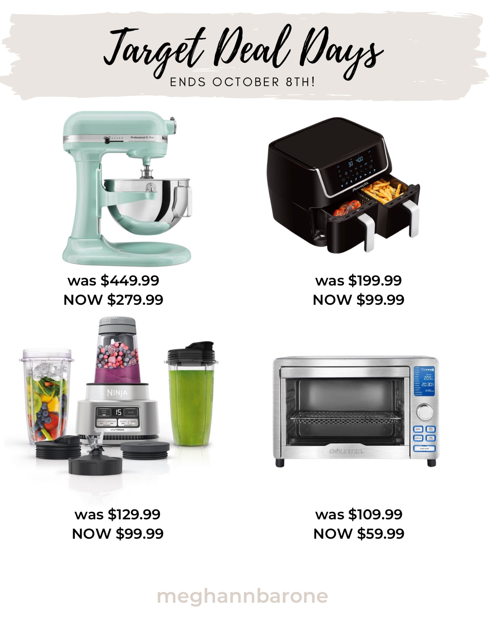 Target Deal Days end October 8th. Grab these kitchen appliances at up to 50% off while you can! Kitchen aid, mixer, air fryer, toaster oven, ninja, blender.

#LTKsalealert #LTKhome #LTKfamily