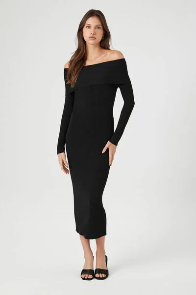 Off-the-Shoulder Foldover Midi Sweater Dress | Forever 21 (US)
