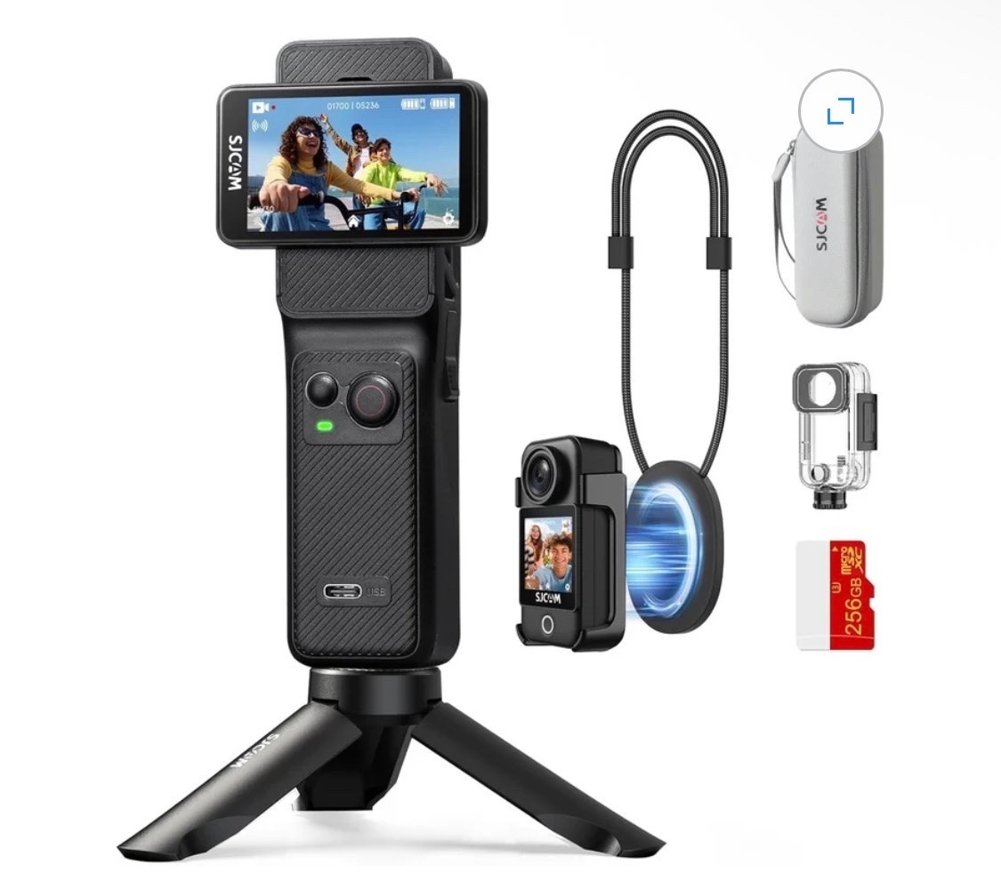 SJCAM C400 3 in 1 Vlogging Camera Combo, 4K Pocket Handheld Camera, 7H Power, 6-Axis Stabilization Action Camera, 2.29''Touch Screen, Waterproof Body Cam for Travel Vlog and YouTube Live Streaming