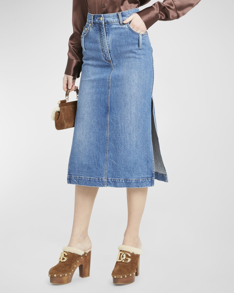 Dolce&Gabbana Denim Midi Skirt | Neiman Marcus