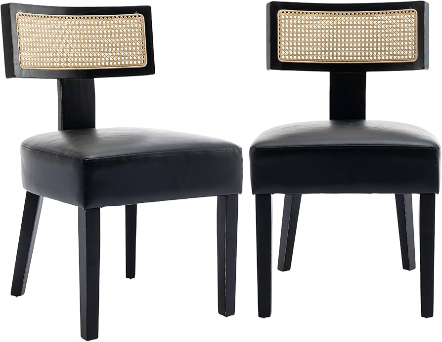 GNIXUU Mid Century Modern Dining Chairs Set of 2, Rattan Back Farmhouse Kitchen Chairs Fuax Leath... | Amazon (US)