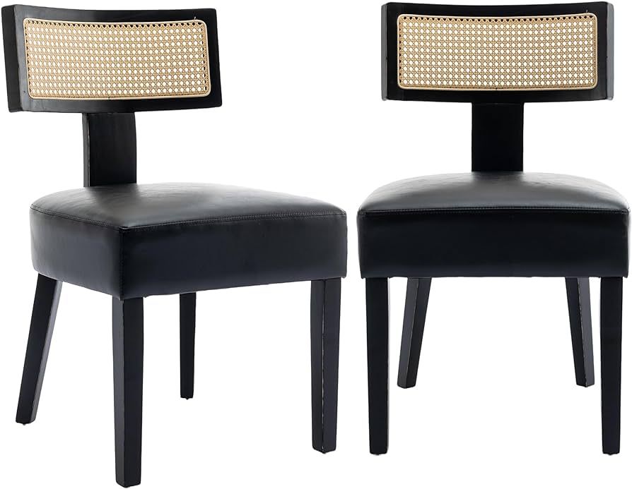 GNIXUU Mid Century Modern Dining Chairs Set of 2, Rattan Back Farmhouse Kitchen Chairs Fuax Leath... | Amazon (US)