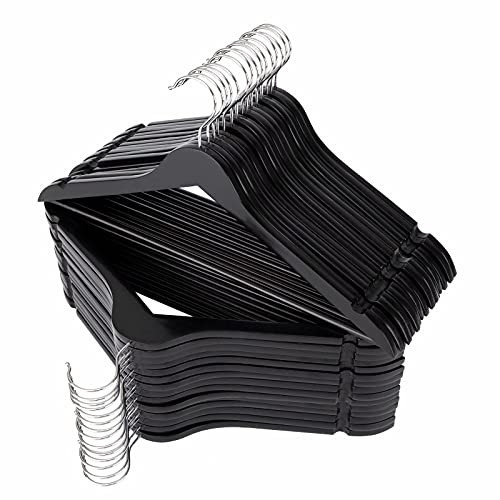 ELONG HOME Solid Wooden Hangers 30 Pack, Wood Suit Hangers with Extra Smooth Finish, Precisely Cut Notches & Chrome Swivel Hook, Wooden Clothes Hangers for Shirt Coat Jacket Dress, Black | Amazon (US)