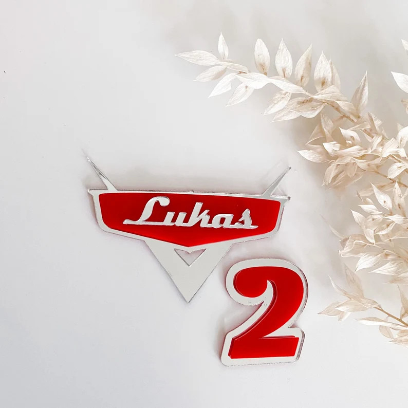 Cars theme - name + age cake plaque in acrylic | Cake charm | Boy's birthday party | Toddler | | Etsy (US)