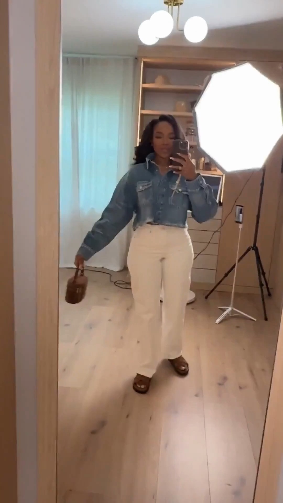 Scroll to shop this denim jacket and white jeans outfit. Perfect for casual days, errands, or an effortless everyday look.

Measurements: 5'4", 138 lbs, 34D bust, 27" waist, 40" hips

