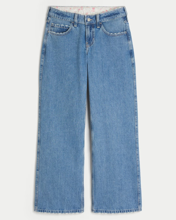 Low-Rise Medium Wash Foldover Waist Baggy Jean | Hollister (US)