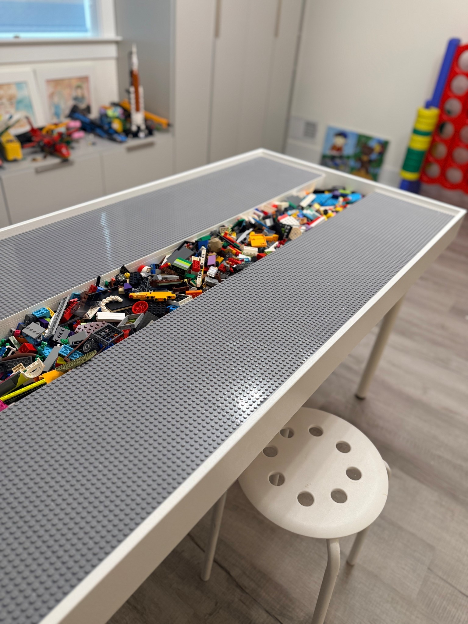 Playroom is now complete- we were waiting for this large sized legible for the kids to have a place to build Lego with friends- we had a smaller size table in our old home and love the upgrade of more surface space and the sleek looks of grey colored plates. These ikea stools are the perfect companion affordable and minimalistic. 



#LTKmomlife #LTKHome #LTKKids