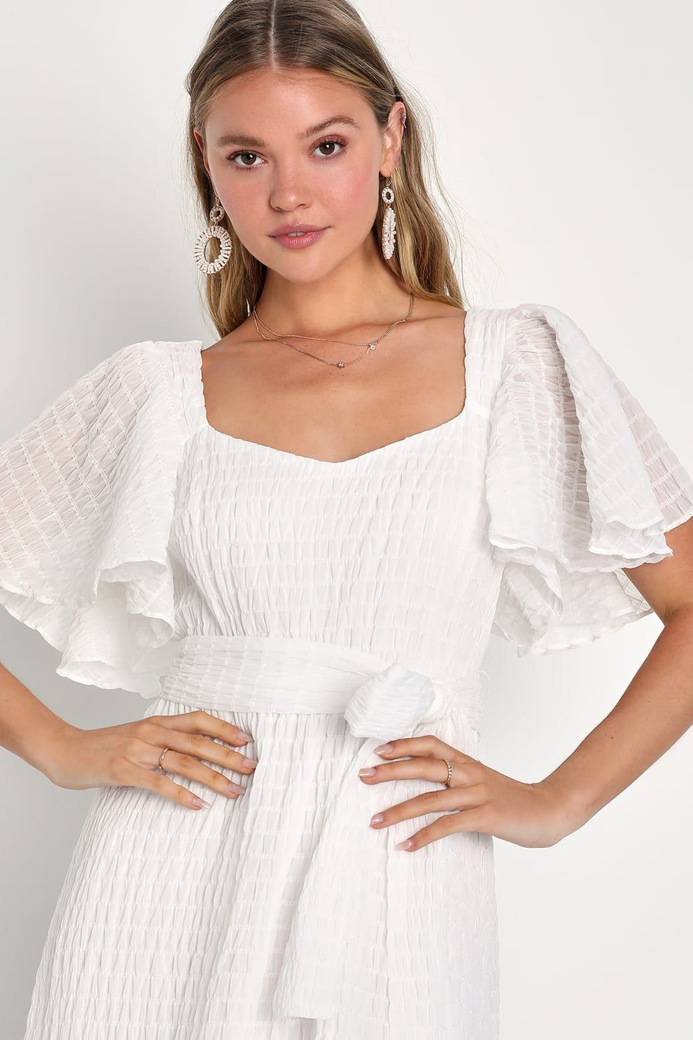 Divine Aesthetic White Flutter Sleeve Midi Dress | Lulus (US)