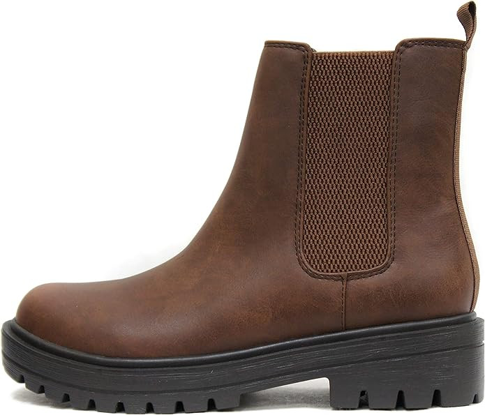 Soda Pilot ~ Women Lug Sole Low Heel Chelsea Fashion Ankle Bootie w/Double Elastic Gore | Amazon (US)