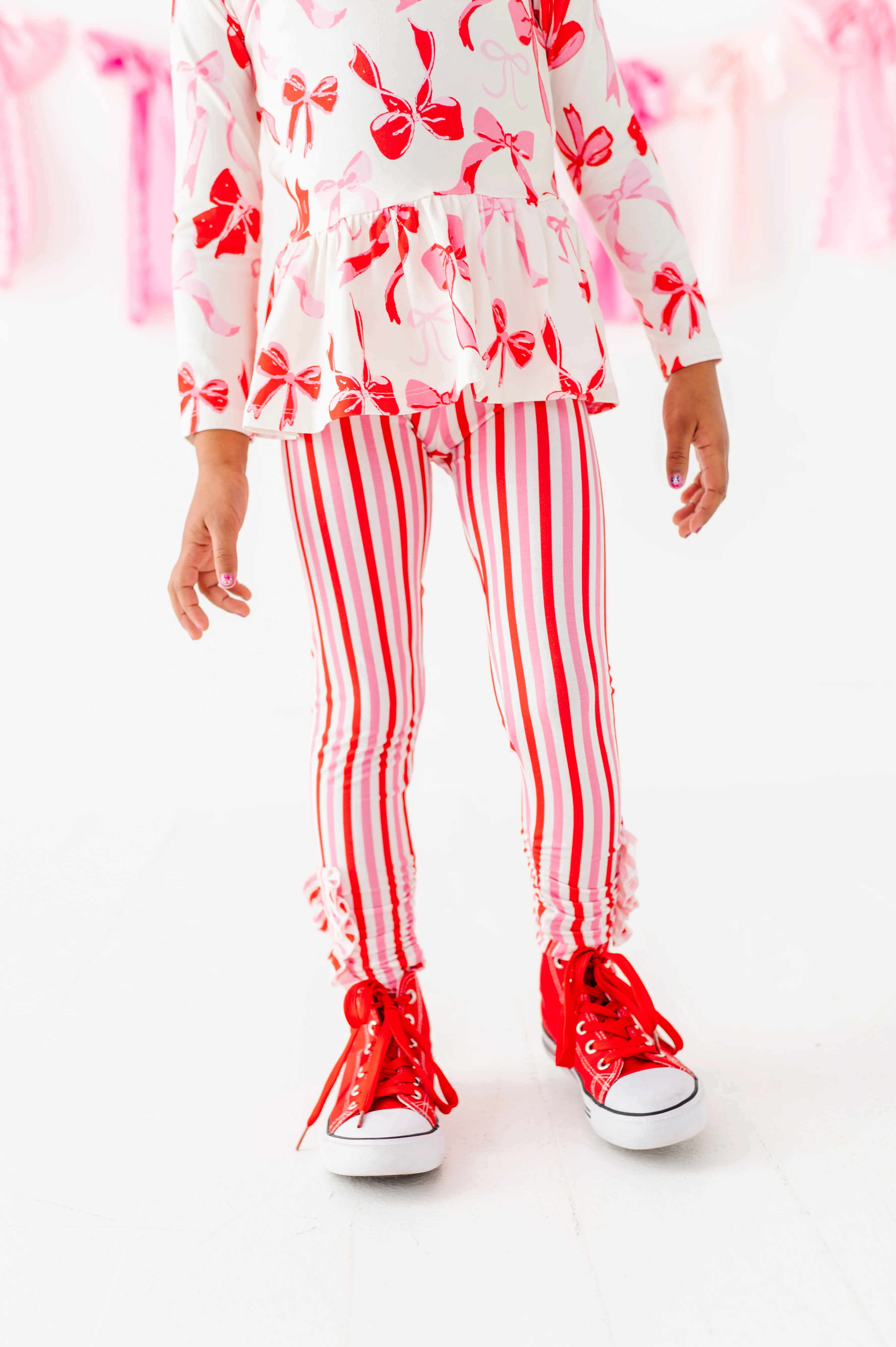 Red/Pink Stripe Ruffle Leggings | Birdie Bean