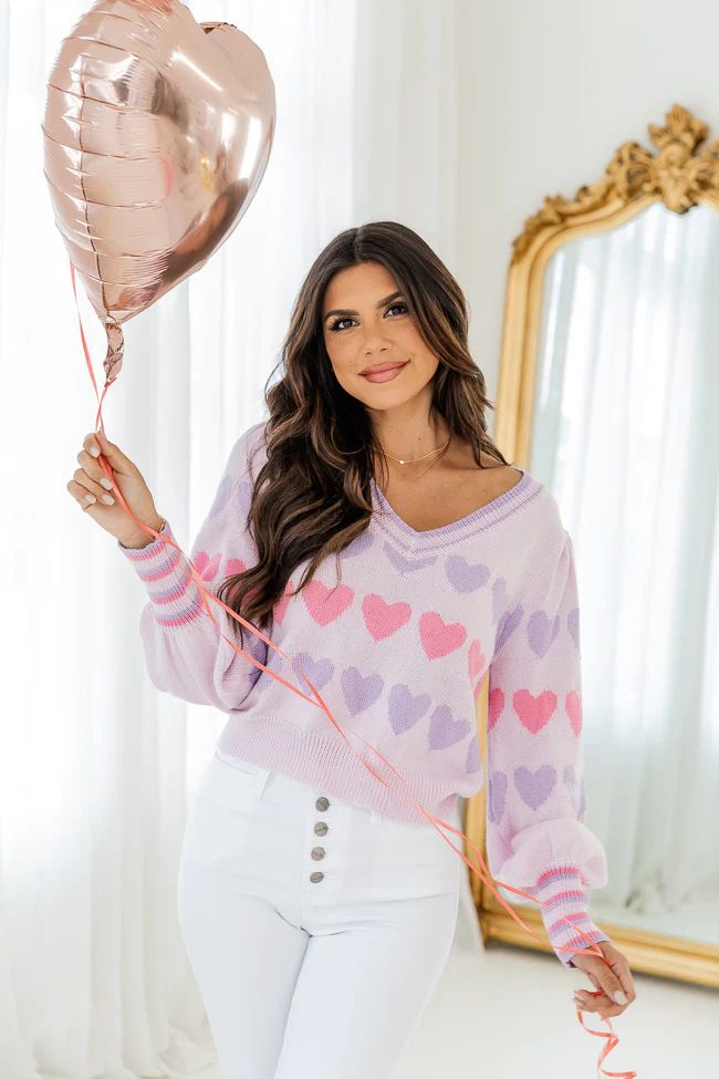 Heart On The Line Purple Heart Sweater | Pink Lily