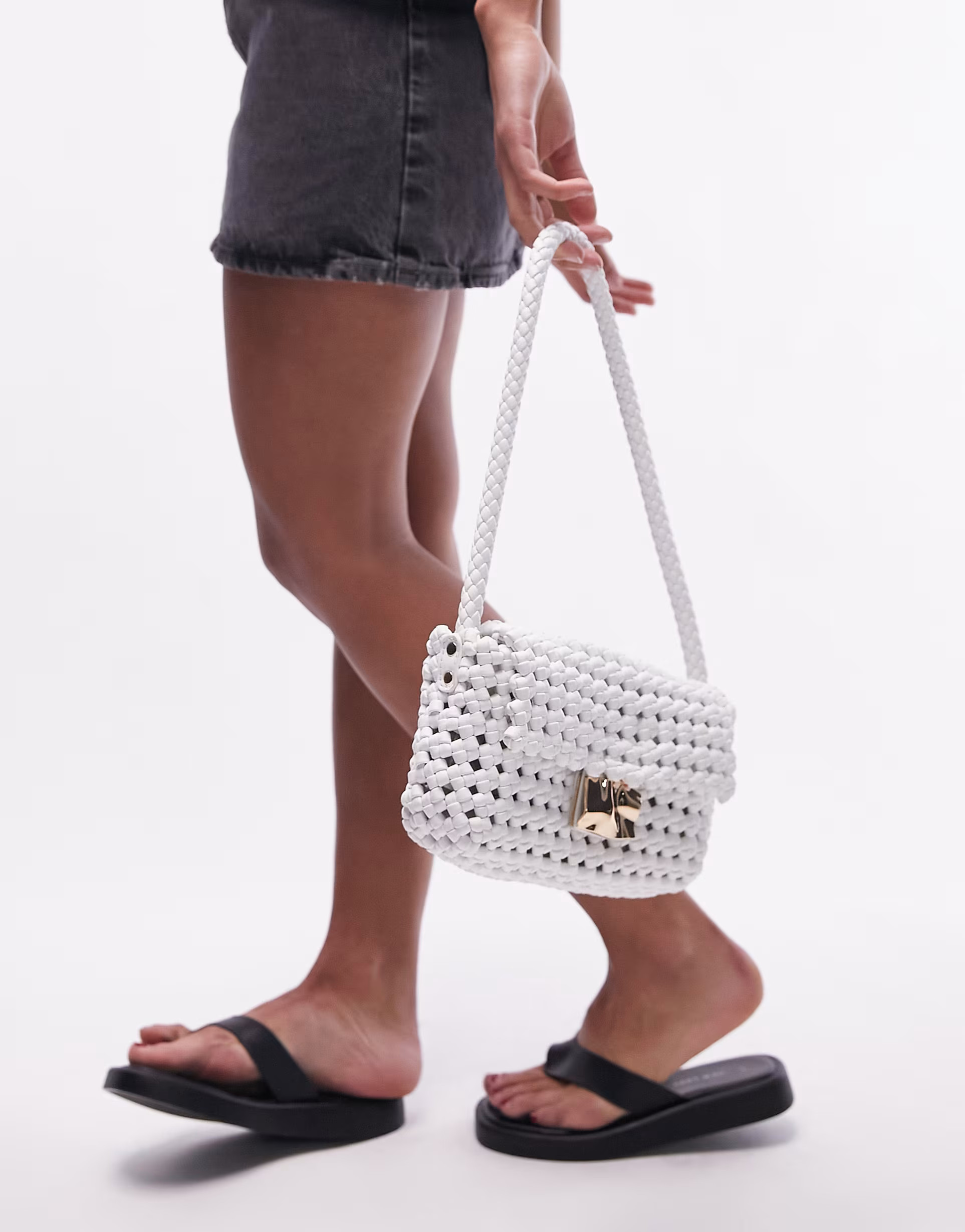 Topshop Faith crochet shoulder bag with hardware in white | ASOS (Global)