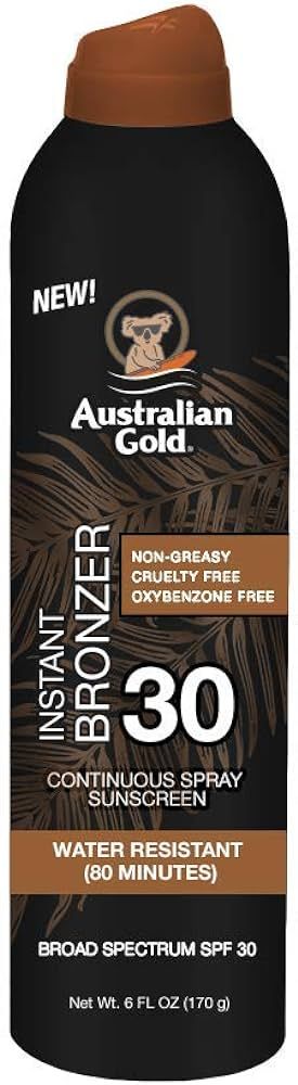 Australian Gold Continuous Spray Sunscreen with Instant Bronzer SPF 30, Immediate Glow & Dries Fa... | Amazon (US)